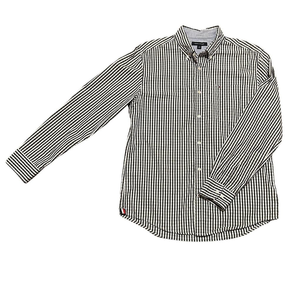 Tommy Hilfiger Mens L Blue White Gingham Button Down Shirt Classic Preppy